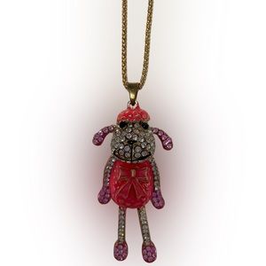 (NWT) Betsey Johnson Pink Enamel & Rhinestone Dog Pendant on Long Necklace